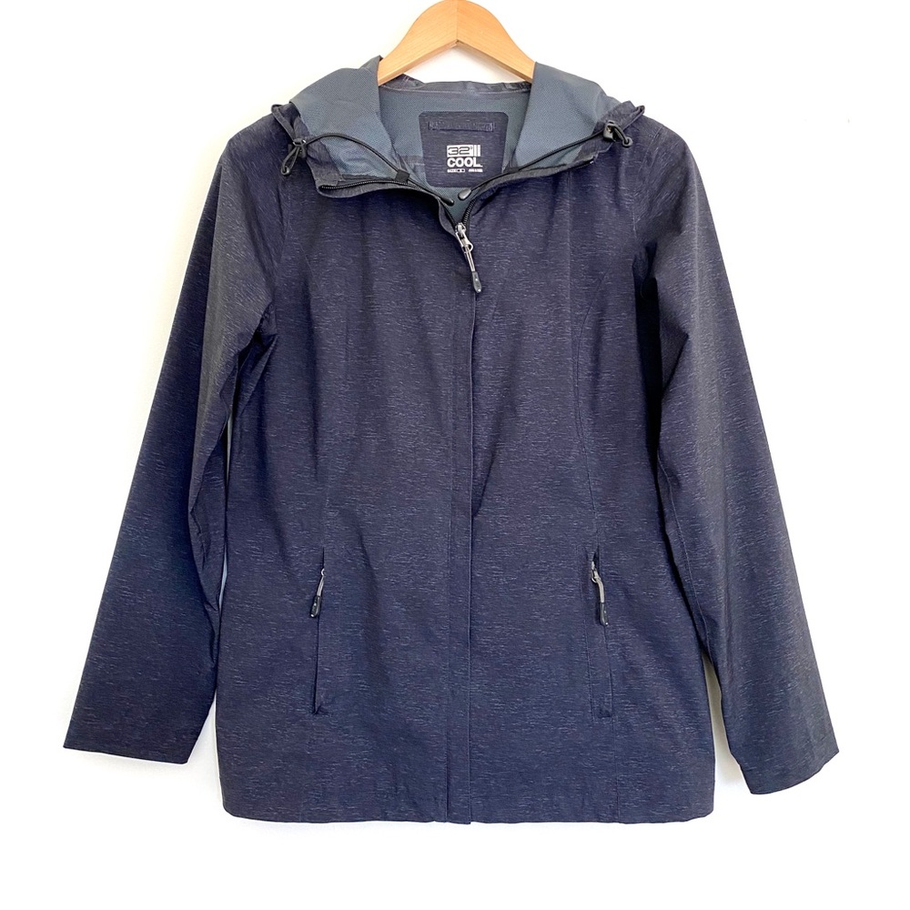 32 DEGREES COOL Gray Hooded Zip Up Rain Jacket S